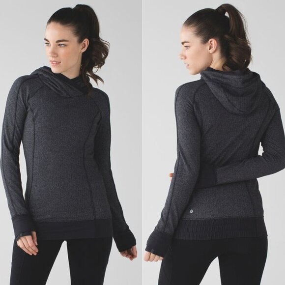 Lululemon Think Fast Hoodie Heathered Herringbone Black/Gray 26110 - Picture 1 of 14